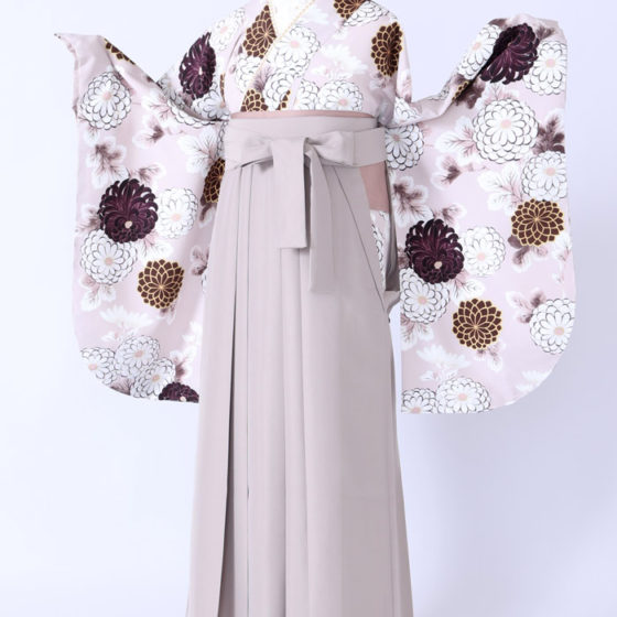 四日市店　C9641　くすみピンク地　紫白茶牡丹の花と葉