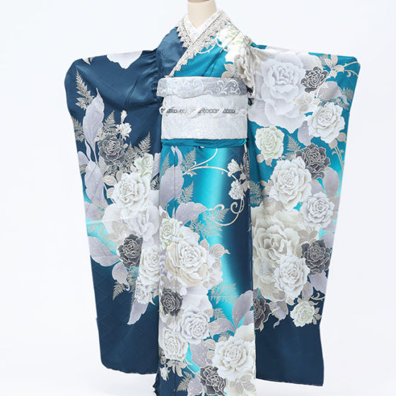 鈴鹿店　F1733　藍色/青緑地ぼかし くすみ色のﾊﾞﾗ