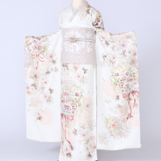 四日市店　白地桜地模様　花束とリボン