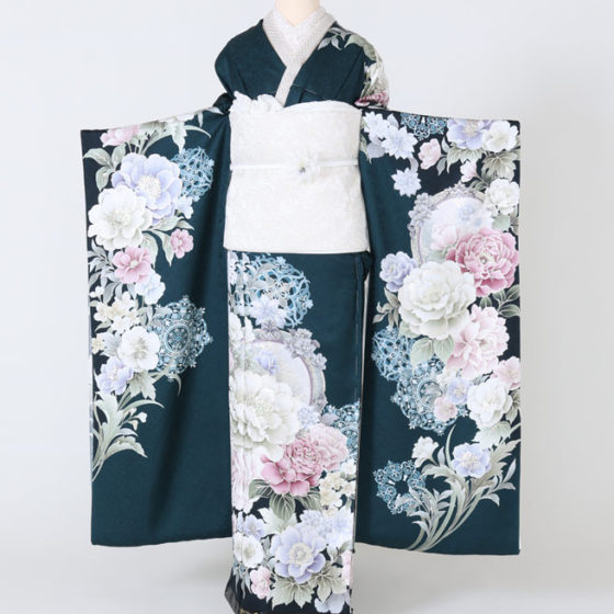 四日市店　1747　深緑　牡丹・鏡・ダマスク柄　sakura
