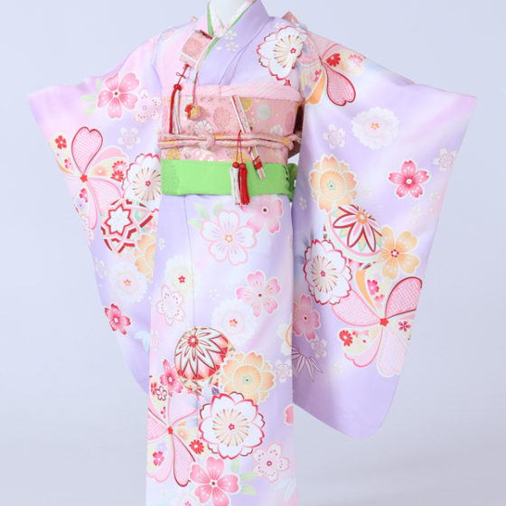 H9644 薄紫 鞠と桜 金駒刺繍