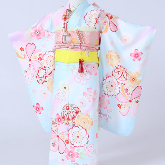 H9645 水色 鞠と桜 金駒刺繍