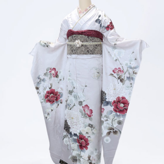 鈴鹿店　F1755　薄ﾋﾟﾝｸ地 牡丹と椿・雪輪