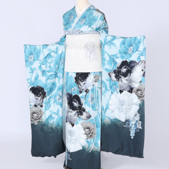 四日市店　F1761 水色×青　黒・グレーの薔薇と葡萄 玉城ティナ×紅一点