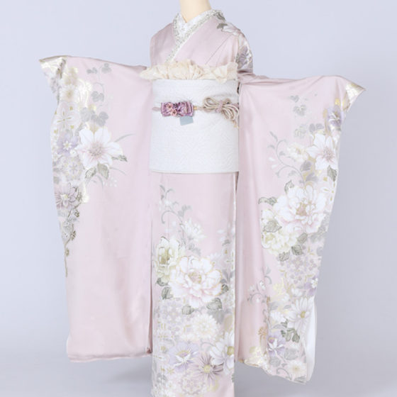 四日市店　F1802 桃色地 白・紫・ﾋﾟﾝｸの牡丹や花々