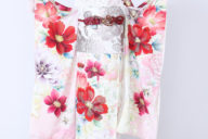 四日市店　F1729　ピンク地 赤・ピンク・紫の大きな花　sakura