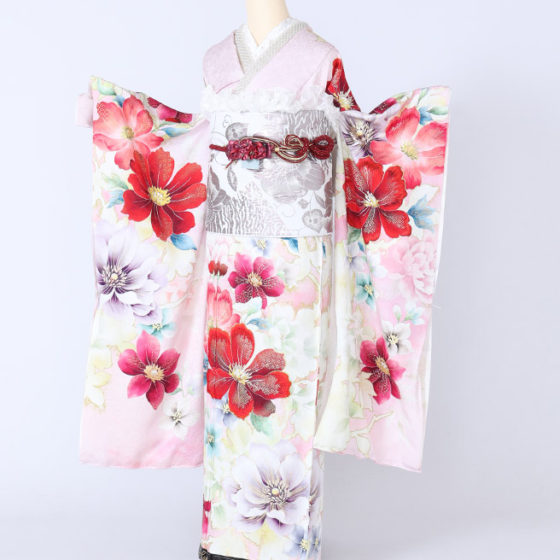 四日市店　F1729　ピンク地 赤・ピンク・紫の大きな花　sakura