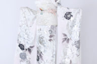 四日市店　F1735 薄ピンク地　白シルバーの牡丹と桜・亀甲