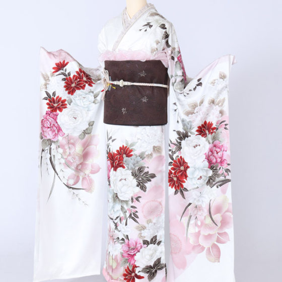 四日市店　F1803　白地 ピンク・赤・白の桜・牡丹・百合・紫陽花