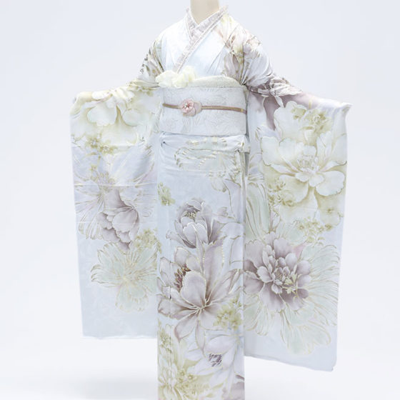 鈴鹿店　F1786　白地/くすみﾋﾟﾝｸと黄色の大きな花