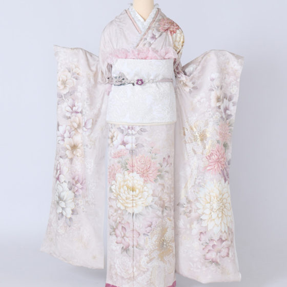 四日市店　F1834 くすみピンク地　金彩レースフラワー　パールとストーン